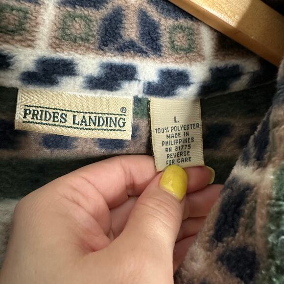 Prides Landing Unisex Vtg Green 1/4‎ Zipper Pullover Moose Print Fleece Size L - Picture 4 of 8